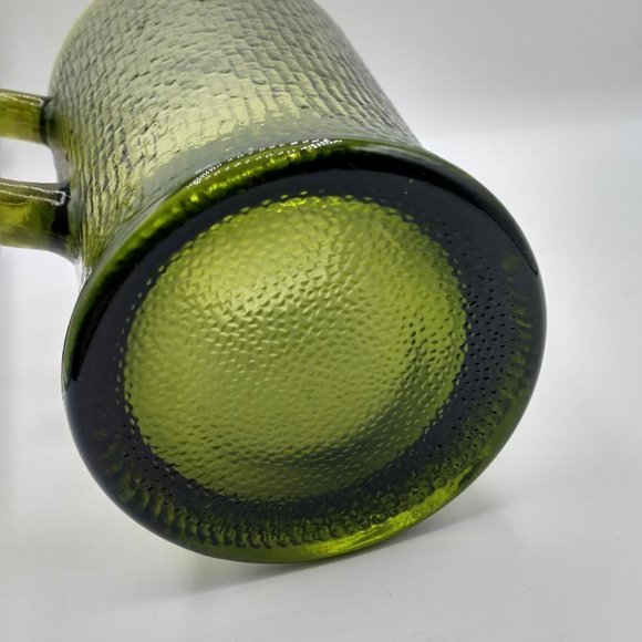 Vintage 60's Avocado Green Tree Bark Glass Jeannette Pitcher MCM - Picture 4 of 6